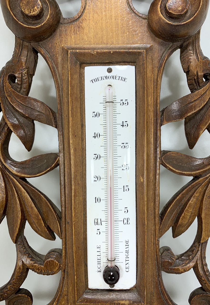 Антикварный ореховый барометр-термометр