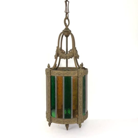 Антикварный бронзовый фонарь с витражом