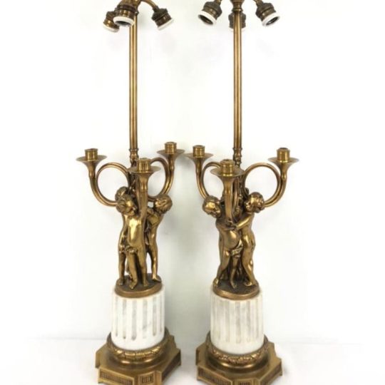 Антикварная пара ламп из золоченой бронзы