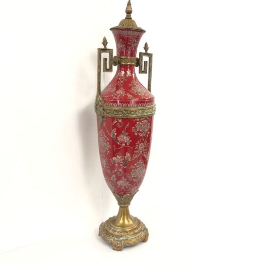 Винтажная керамическая ваза в бронзовой оправе