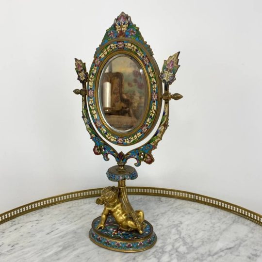 Антикварное бронзовое зеркало с перегородчатой эмалью