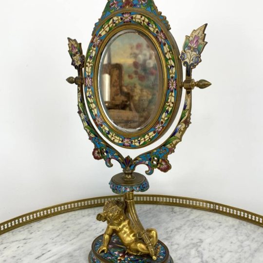 Антикварное бронзовое зеркало с перегородчатой эмалью
