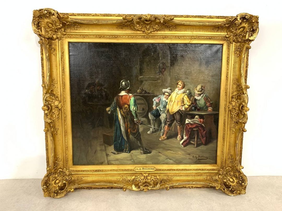 Антикварная живопись конца XIX века - «Мушкетёры в таверне»