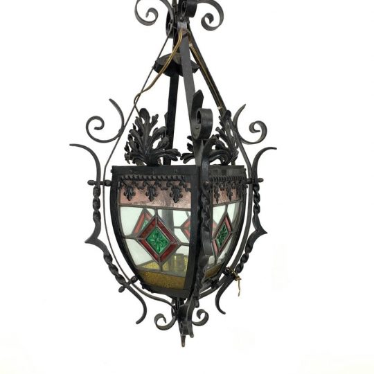 Антикварный кованый фонарь с витражами