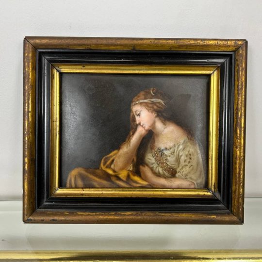 Антикварная фарфоровая картина-миниатюра «Меланхолия»