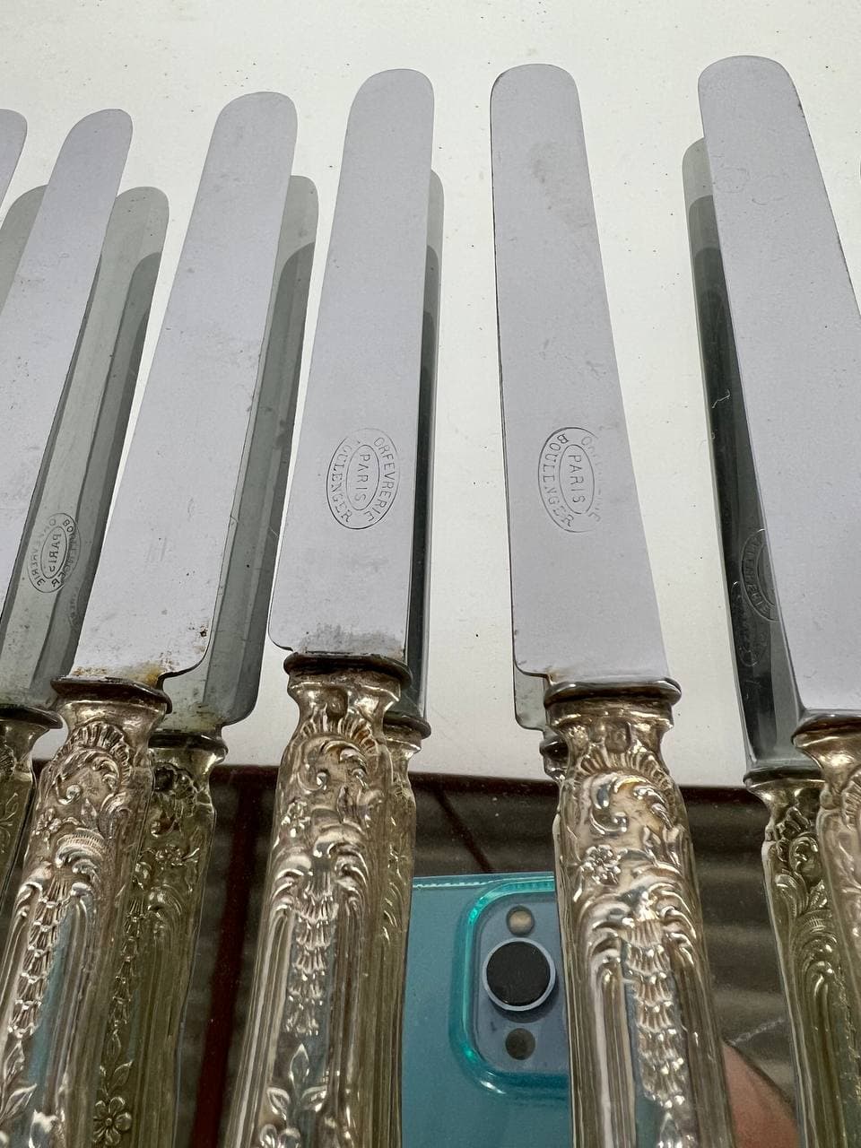 Антикварный набор десертных ножей из серебра